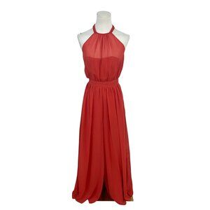 Alfred Angelo Red Halter Maxi Jumpsuit With Sheer Overlay Size 0